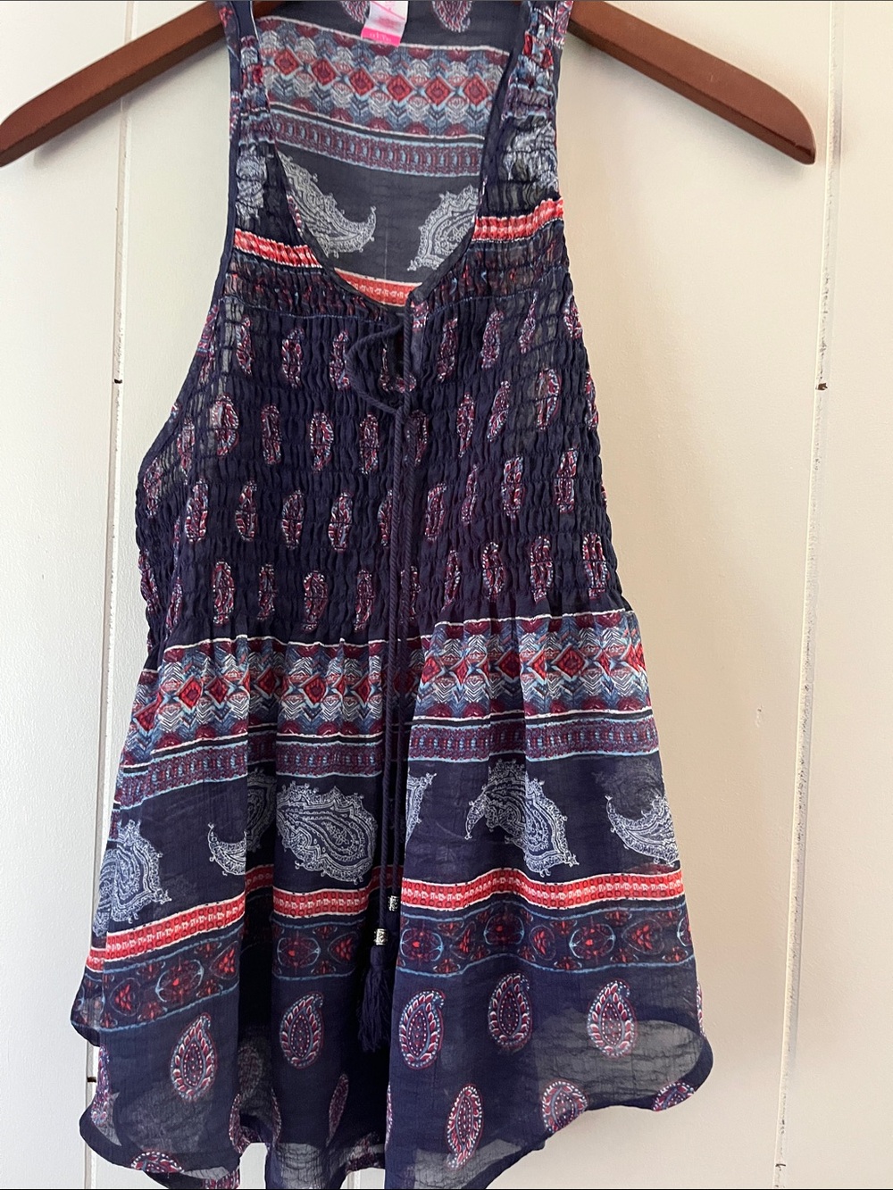 Xhilaration Navy Blue Paisley Print Smocked Tank Top